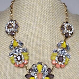 Vintage Gold Tone Rhinestone Statement Necklace